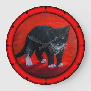 Black kitty cat large clock