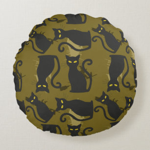 Black Kitty Cat Metallizer Factory Deco  Round Pillow