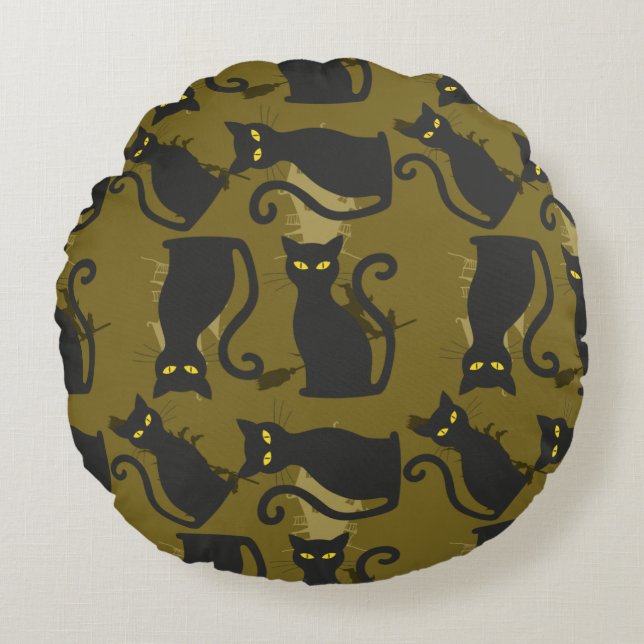Black Kitty Cat Metallizer Factory Deco  Round Pillow (Front)