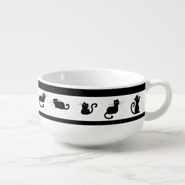 Black Kitty Cat Soup Mug (Left)