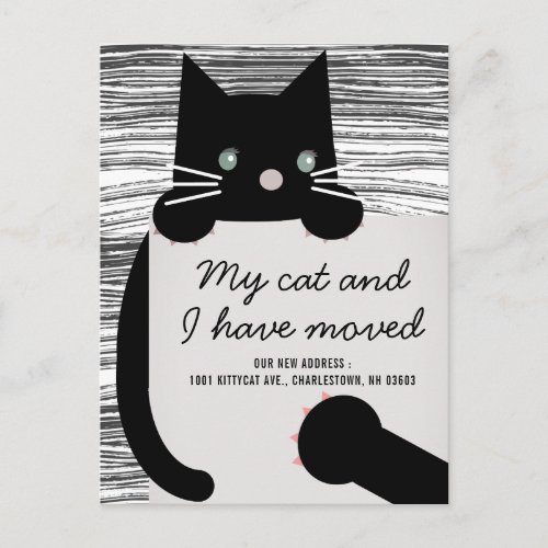 Black Kitty Cat White Moving Announcement