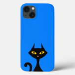 Black Kitty Cat With Azure Blue Background  Iphone 13 Case at Zazzle