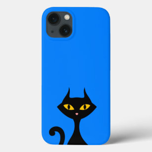 Black Kitty Cat with Azure Blue Background  iPhone 13 Case