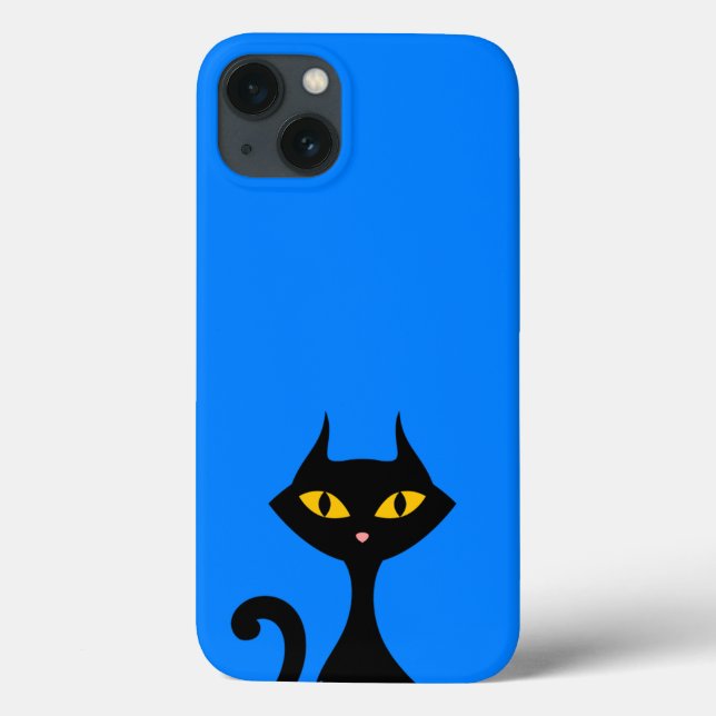 Black Kitty Cat with Azure Blue Background  Case-Mate iPhone Case (Back)