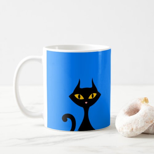 Black Kitty Cat with Azure Blue Coffee Mug