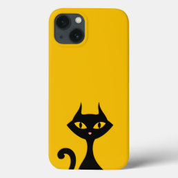 Black Kitty Cat with Gold Yellow iPhone 13 Case