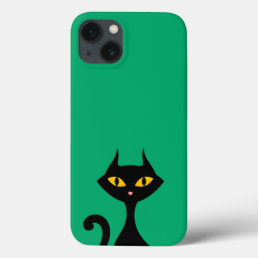 Black Kitty Cat with Green Background  iPhone 13 Case