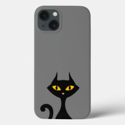 Black Kitty Cat with Grey Background  iPhone 13 Case