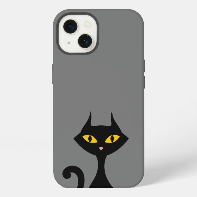 Black Kitty Cat with Grey Background  Iphone Case (Back)