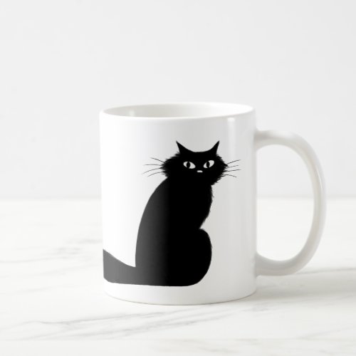 Black Kitty Cat with Long Fluffy Tail Side Eye Coffee Mug
