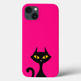 Black Kitty Cat with Pink Background  iPhone 13 Case