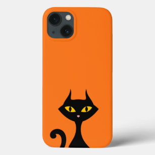 Black Kitty Cat with Pumpkin Orange Background  iPhone 13 Case