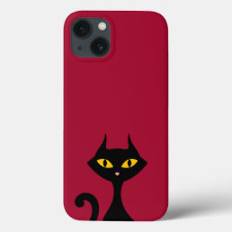 Black Kitty Cat with Red Background  iPhone 13 Case