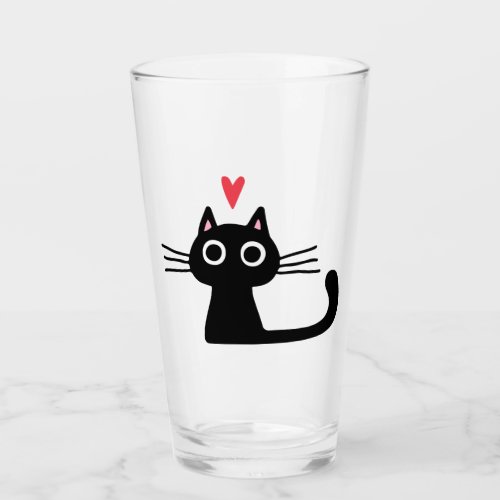 Black Kitty Cat with Valentine Heart Glass