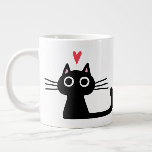 Black Kitty Cat with Valentine's Heart Giant Coffee Mug