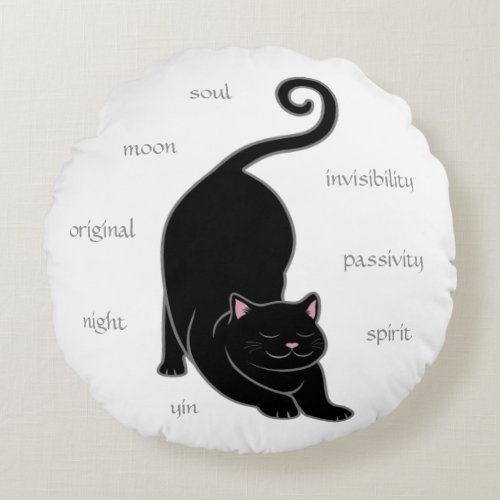 Black Kitty Cat Yoga  Editable Text Round Pillow