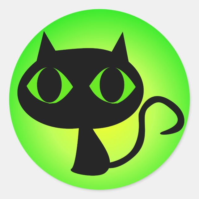 Black Kitty Green Gradient Classic Round Sticker (Front)