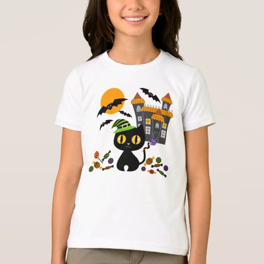 Black Kitty Halloween Girls T Shirts