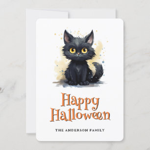 Black Kitty Happy Halloween Card