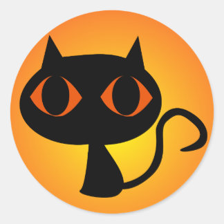 Black Kitty Orange Gradient Classic Round Sticker