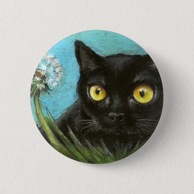 Black kitty pinback button (Front)