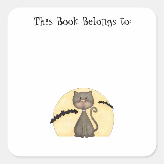 Black Kitty w/ Bats Square Sticker (Front)