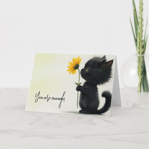 Black Kitty With Daisy and Quote Card