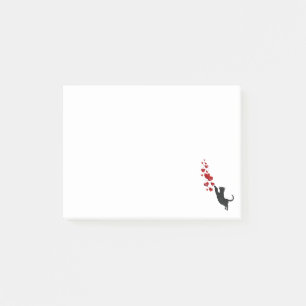 Black kitty with hearts post-it notes