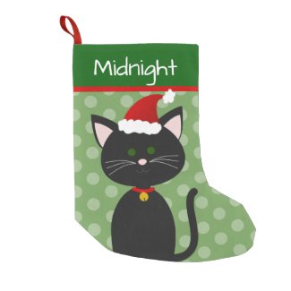 Black Kitty With Santa Hat Small Christmas Stocking