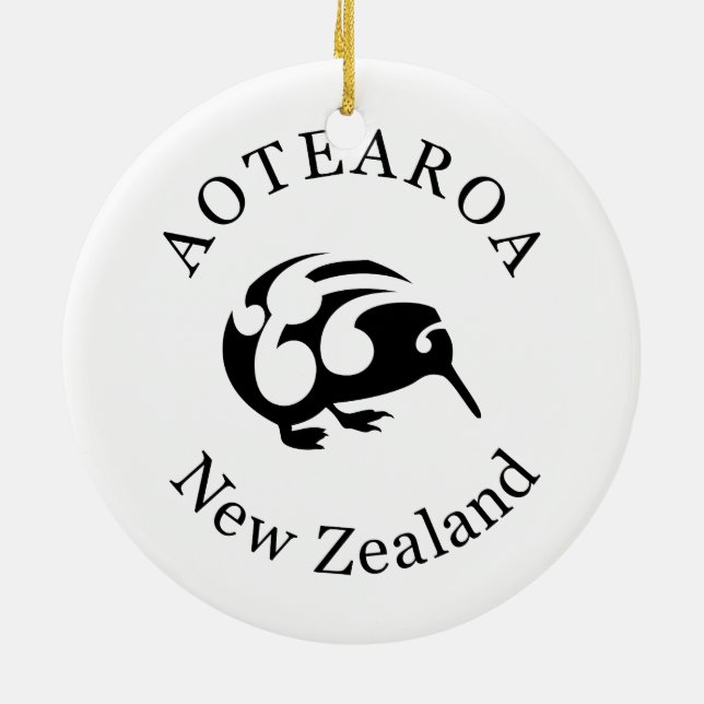 Black KIWI with Koru Ceramic Ornament (Back)