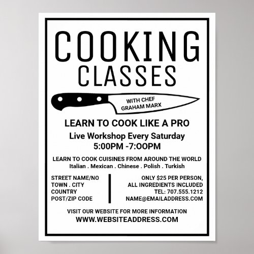Black Knife Gourmet Cooking Classes Advertising Poster