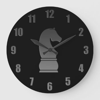 Black Knight Chess Piece Large Clock by peculiardesign at Zazzle