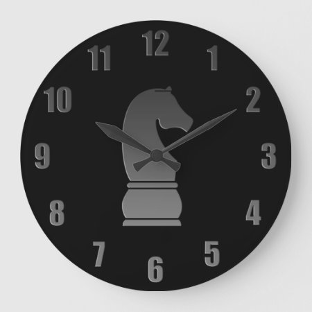 Black Knight Chess Piece Large Clock
