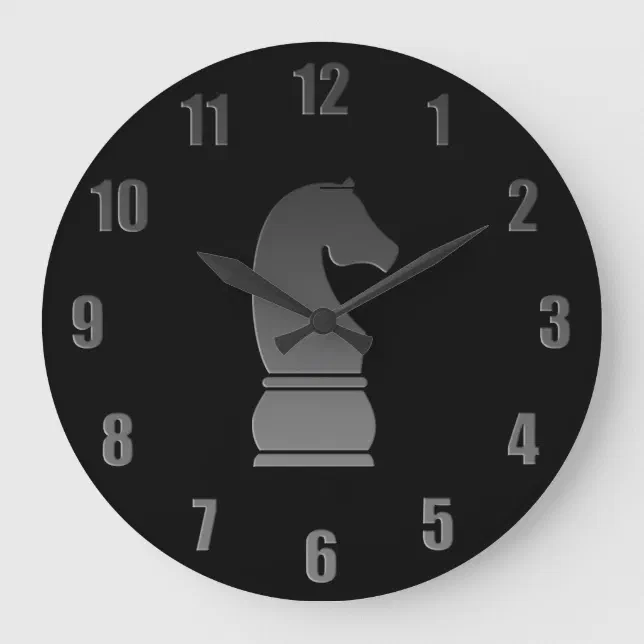 Black knight chess piece large clock (Front)
