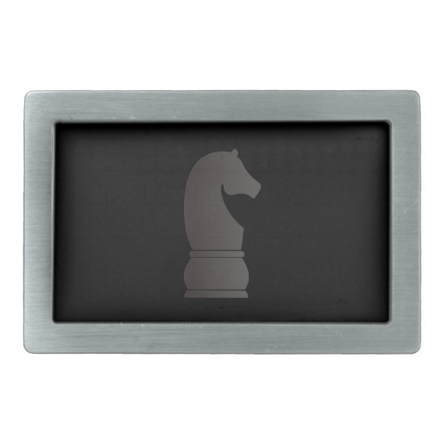 Black knight chess piece rectangular belt buckle (Front)