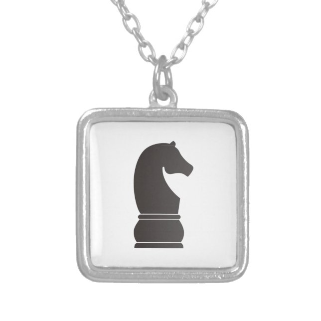 Black knight chess piece silver plated necklace (Front)