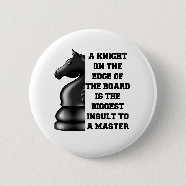 Black Knight Chess Strategy Power Wisdom Master Button (Front)
