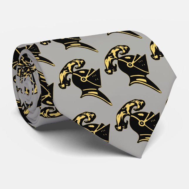 BLACK KNIGHT HELMET--ON GRAY NECK TIE (Rolled)