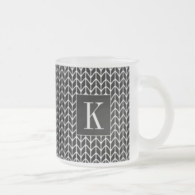 BLACK KNIT Frosted Glass Mug + Initial II (Right)