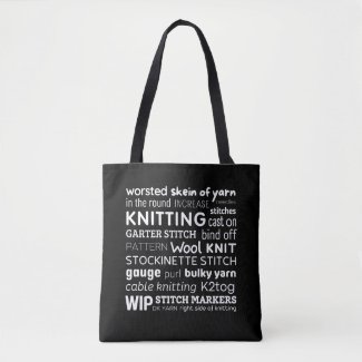 Black Knitting Tote Bag | Knitter's Word Collage 