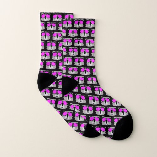 Black Koala Bear Doodle Face Socks