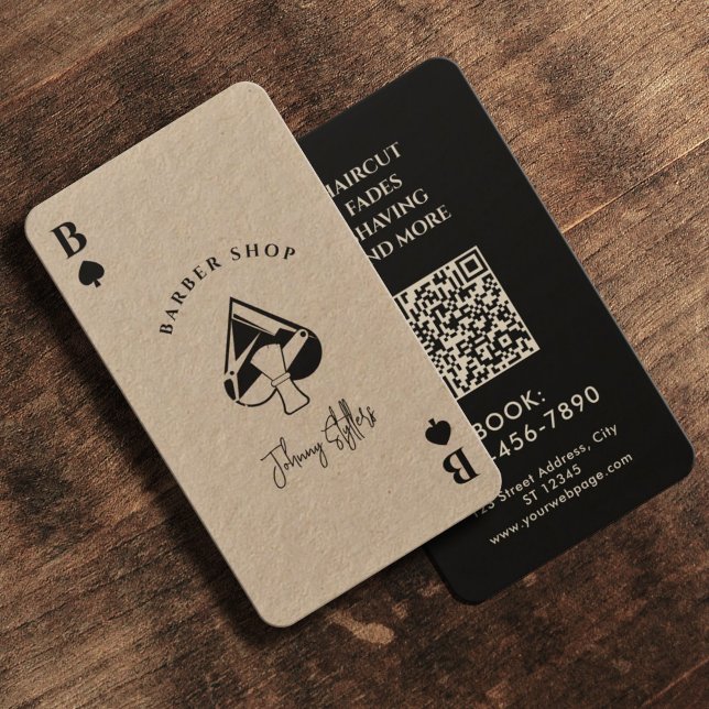 Black kraft Ace of spades barber shop Business Card (Creator Uploaded)