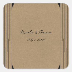 Black Kraft Minimal Modern Lines Wedding Square Sticker
