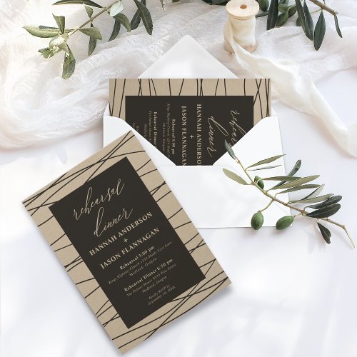 Black Kraft Minimalist Rehearsal Dinner  Invitation