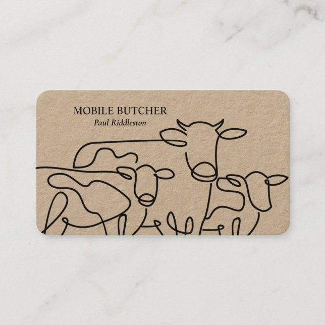 Black & Kraft Mobile Butcher Cattle Farmer  Business Card (Front)