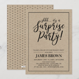Black & Kraft Modern Surprise Retirement Party Invitation
