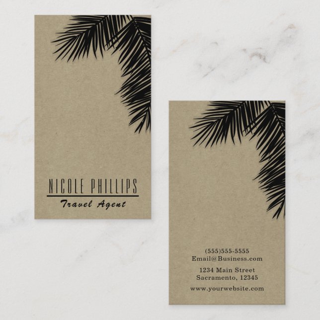 Black & Kraft Tropical Palm Tree Leaf Elegant  Business Card (Front/Back)