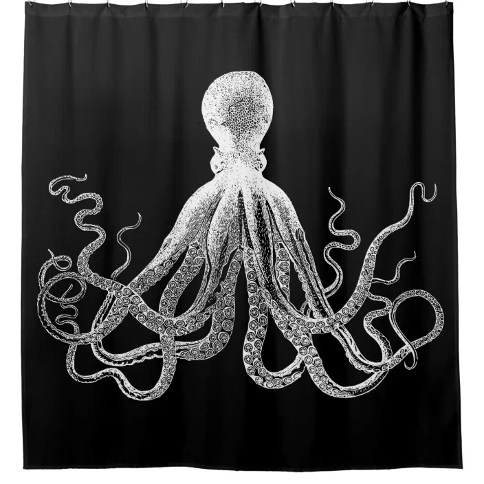 Black Kraken Octopus Shower Curtain, Octopus Shower Curtain