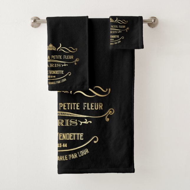 Black L ‘ Hotel De La Petite Fleur Bathroom Towel (Insitu)