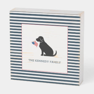 Black Lab American Flag Family Dog NAME Patriotic Wooden Box Sign